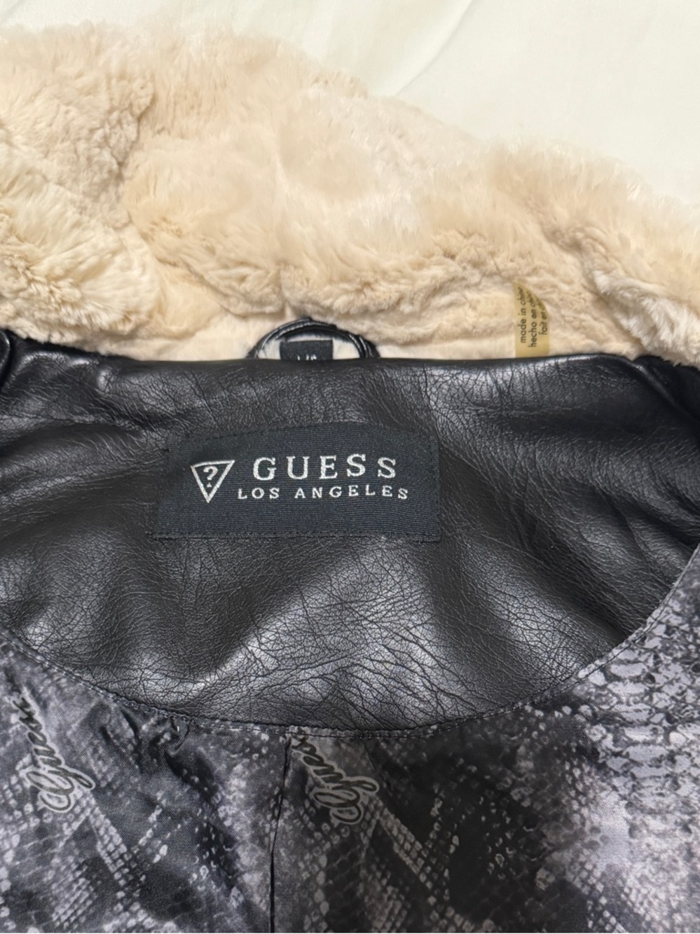 Guess Women's Leather Jacket with Cream Collar - Picture 4 of 5